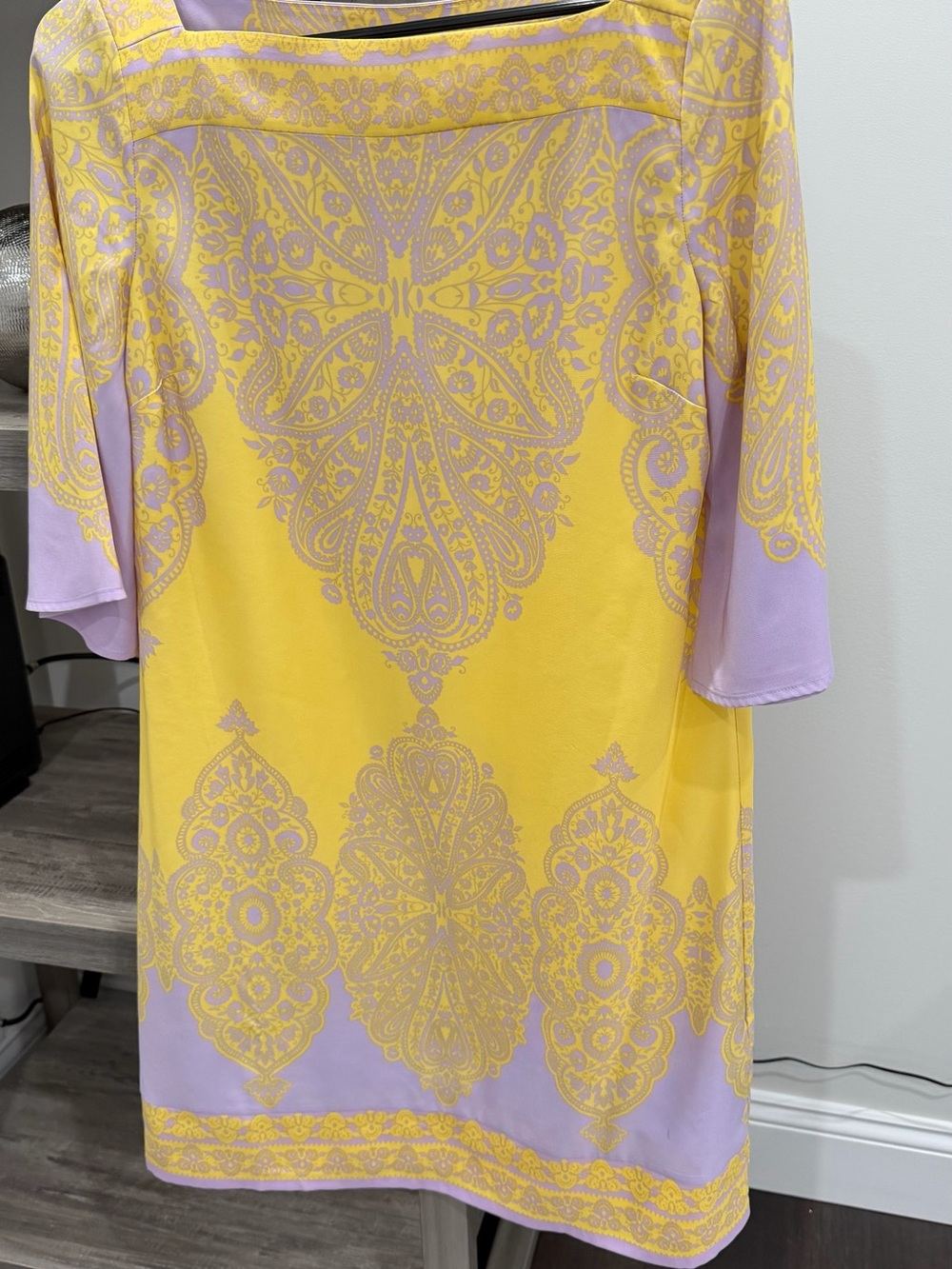 New York & Company Yellow and Lavender Printed Mini Dress